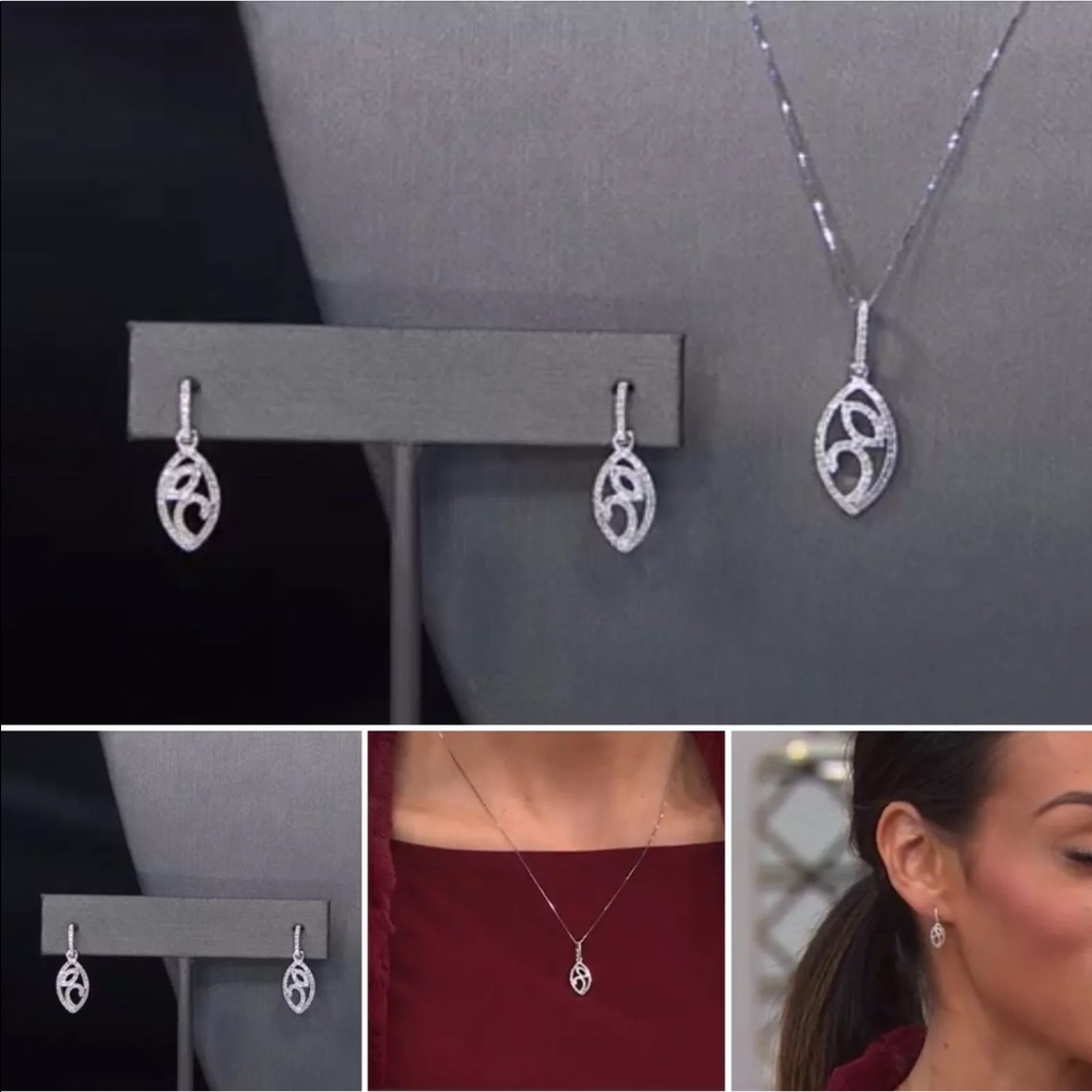 14K White Gold Diamond Earring & Pendant